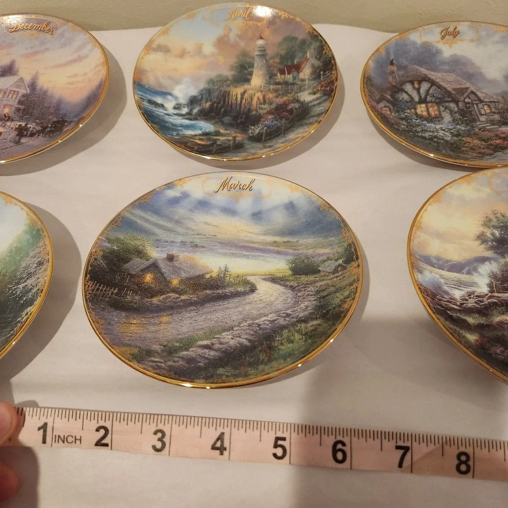 Twelve month set of Thomas Kinkade Calendar Decorative Plates Simpler Times 1998